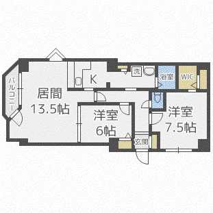 エクセルシュール二十四軒(2LDK/5階)の間取り写真