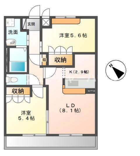 フレシアI(2LDK/1階)の間取り写真