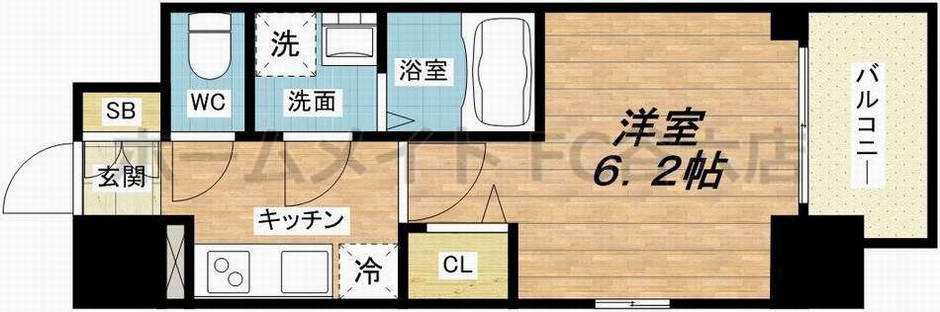 エスリード中之島ザ・コア(1K/9階)の間取り写真