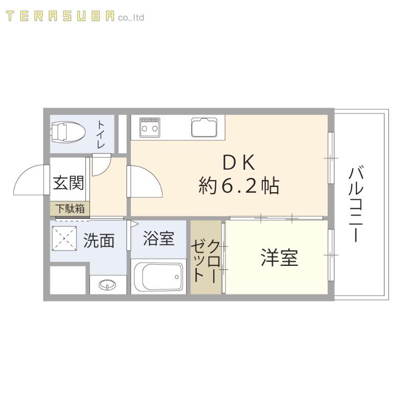 トレド下郡(1DK/3階)の間取り写真