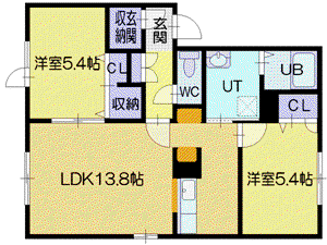 イーストコートI(2LDK/2階)の間取り写真