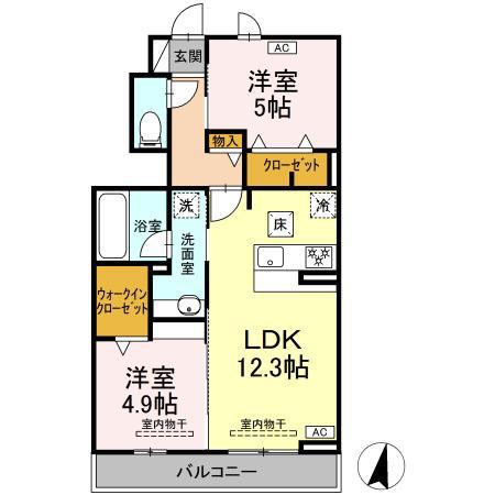 ウィット高岡(2LDK/1階)の間取り写真
