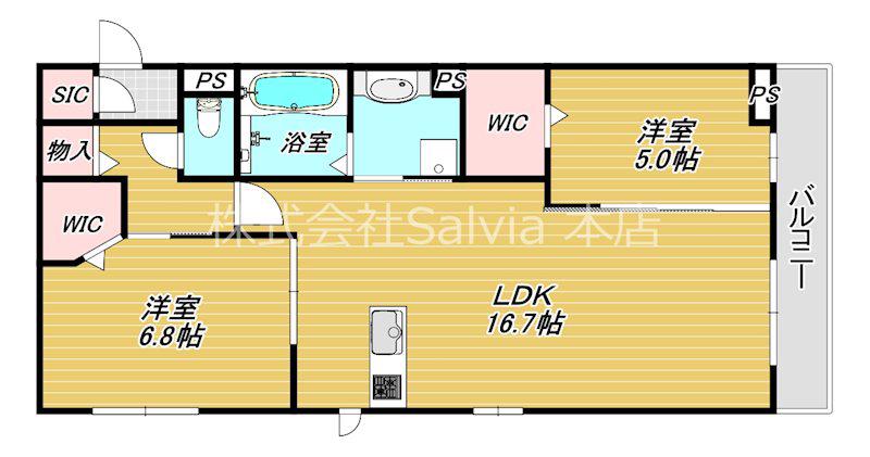 グリシーナ(2LDK/2階)の間取り写真