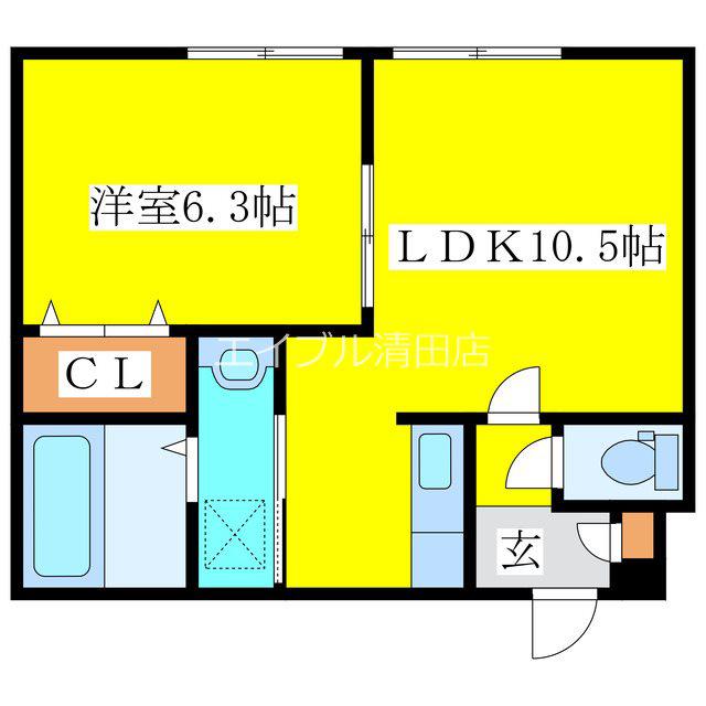 アマン北広島(1LDK/2階)の間取り写真