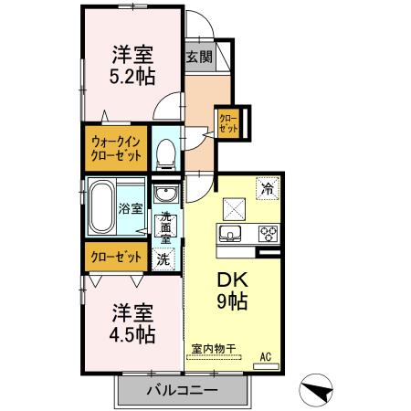 カステ一ロ(2DK/1階)の間取り写真