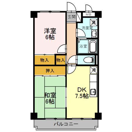 フェリス旭ヶ丘(2DK/2階)の間取り写真