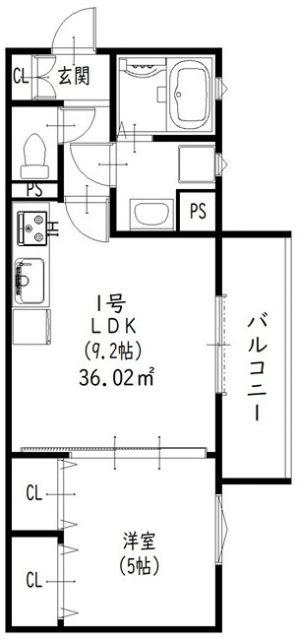 クリエオーレ松丘町(1LDK/1階)の間取り写真