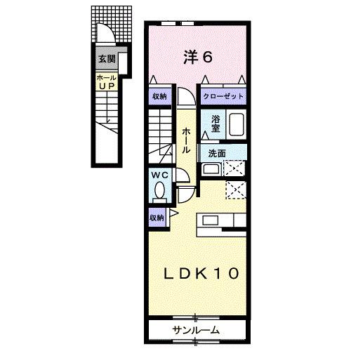 ホープ プレイス(1LDK/2階)の間取り写真