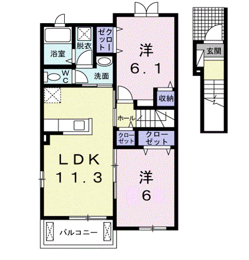 クラール元山O(2LDK/2階)の間取り写真
