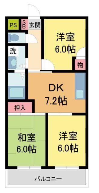 フェリオ伊丹北(3DK/3階)の間取り写真