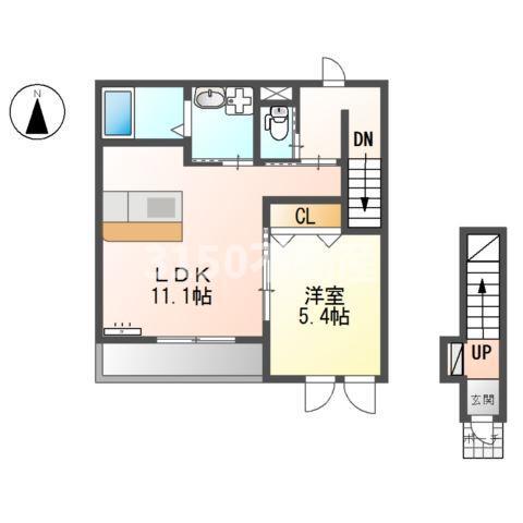 ボンヌール(1LDK/2階)の間取り写真