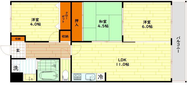 都島グランドヴィラA棟(3LDK/1階)の間取り写真