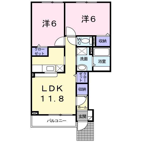 グラース(2LDK/1階)の間取り写真