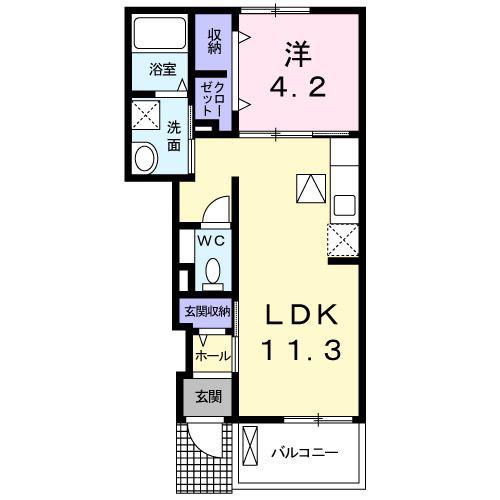 アベニール(1LDK/1階)の間取り写真