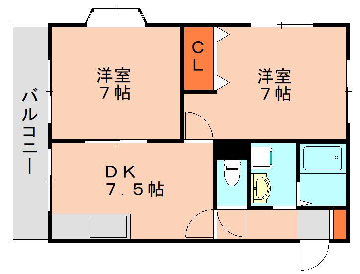 ルートピア泉A棟(2DK/2階)の間取り写真