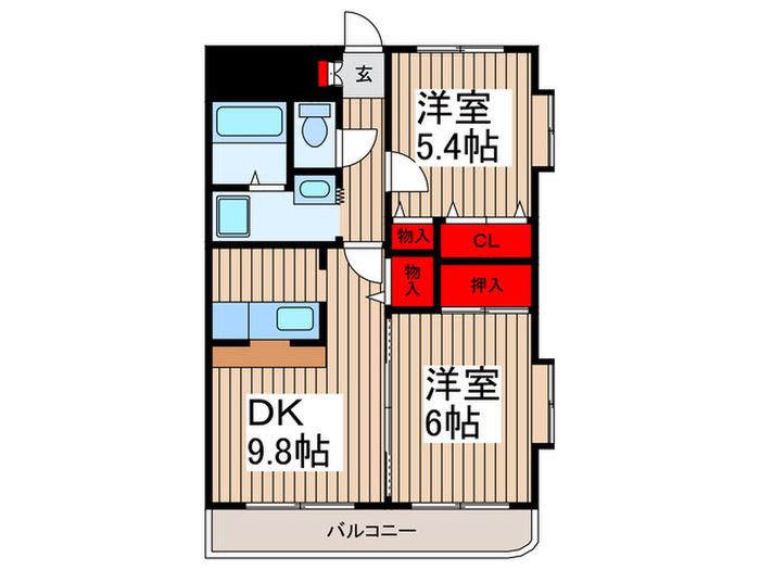 ジェンティール(2DK/3階)の間取り写真
