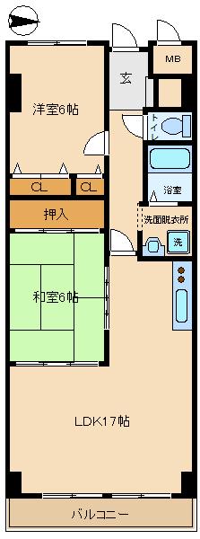 ローヤルシャトー立花(2LDK/5階)の間取り写真