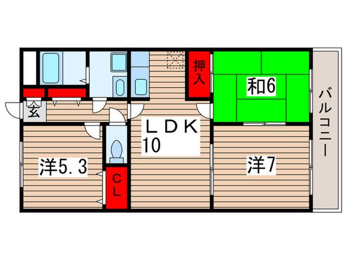 エメロード長沼(3LDK/3階)の間取り写真