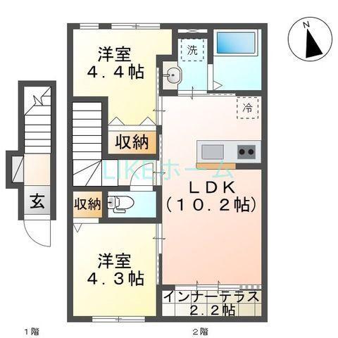 CHATEAU・ARV(2LDK/2階)の間取り写真