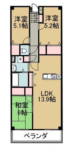 オークス南仙台(3LDK/3階)の間取り写真