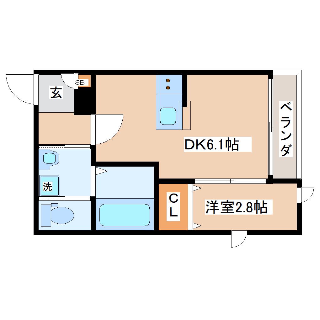 プログレス河原町(1DK/3階)の間取り写真