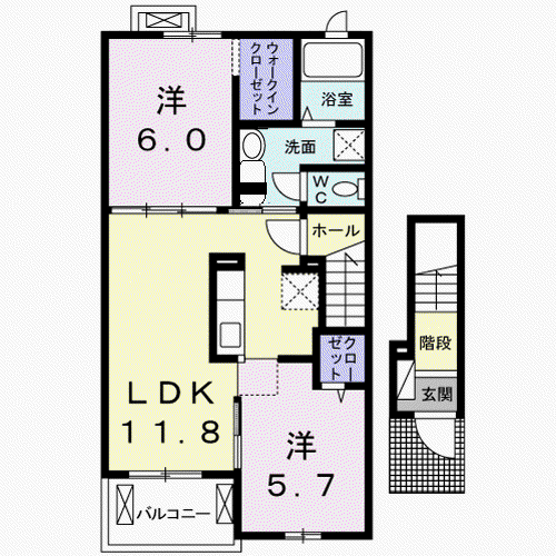 セレノカーサOMI III(2LDK/2階)の間取り写真