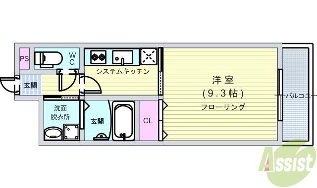アンプルールフェールネサンス(1K/2階)の間取り写真