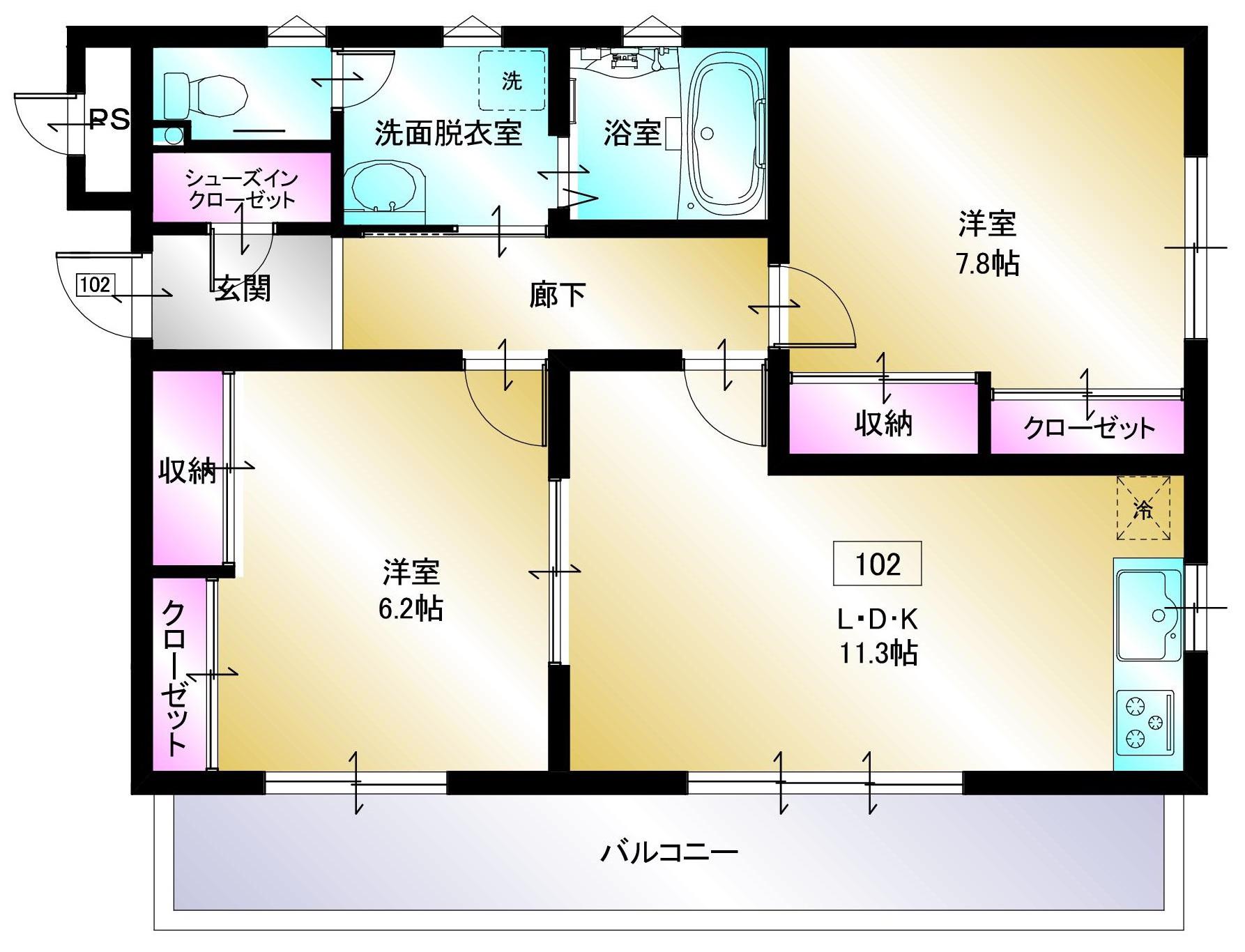 マジェスティックMC柏崎(2LDK/1階)の間取り写真