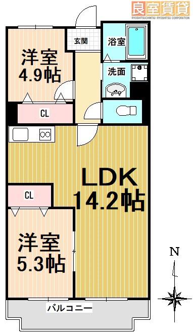 ユーハウス鶴舞II(2LDK/3階)の間取り写真