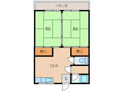 黒川コーポ(2DK/2階)の間取り写真
