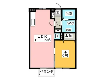ヴィルヌーブ(1LDK/2階)の間取り写真
