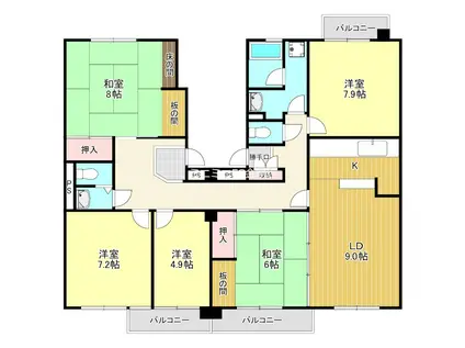 泉北鴨谷台3丁第2 2号棟(5LDK/5階)の間取り写真