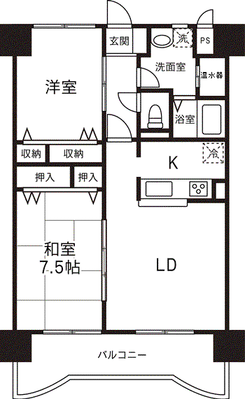 クリアスプリング中央 2番館(2LDK/1階)の間取り写真