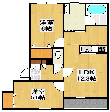 ノースヒル(2LDK/1階)の間取り写真