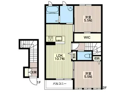 グランドコートB シャーメゾン(2LDK/2階)の間取り写真