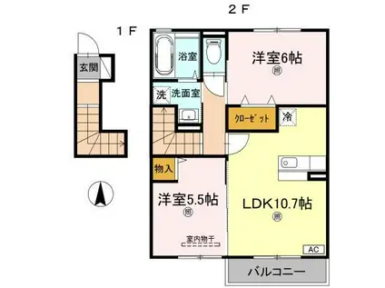 ウィンドヒル(2LDK/2階)の間取り写真