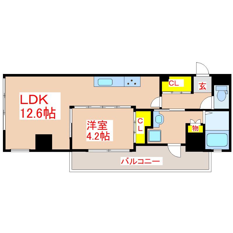 LANDMARK NISHIDAHONDORI(1LDK/2階)の間取り写真
