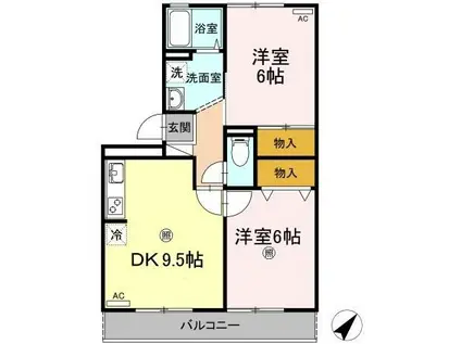 シャトレー西本II(2DK/1階)の間取り写真