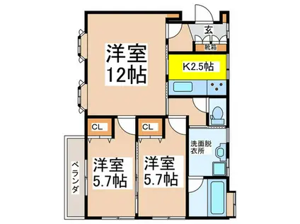 SKY GARDEN 吉野町(3K/2階)の間取り写真