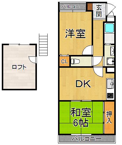 甲子園ハイツ(2DK/2階)の間取り写真