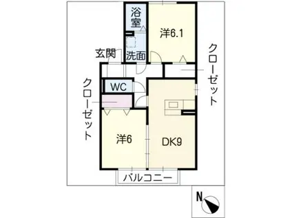 アリエス翔(2DK/2階)の間取り写真