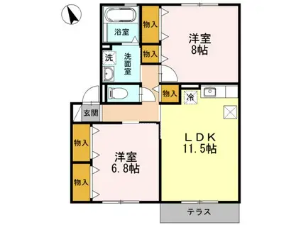 ヴィラージュルピナ A(2LDK/1階)の間取り写真