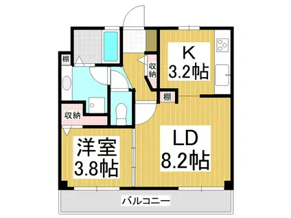 ドエルエムケイ塩尻(1LDK/2階)の間取り写真