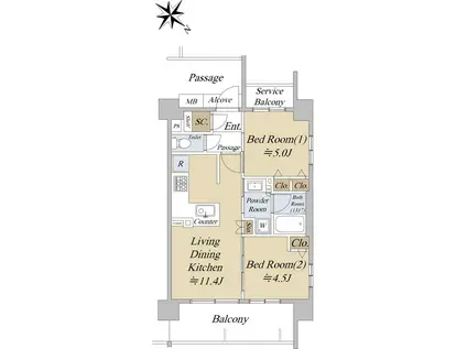 プレサンスロジェ京都西大路(2LDK/7階)の間取り写真