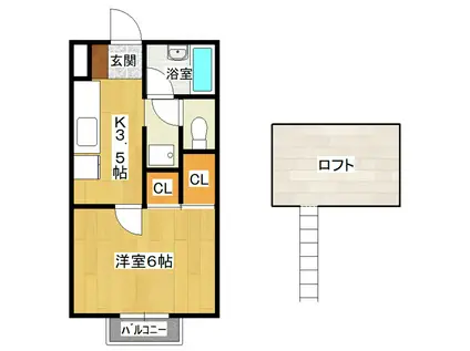 コンフォートハイツA(1K/2階)の間取り写真