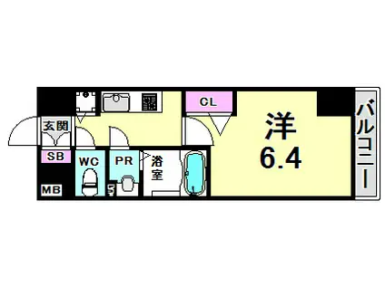 プレサンスみなと元町駅前(1K/2階)の間取り写真