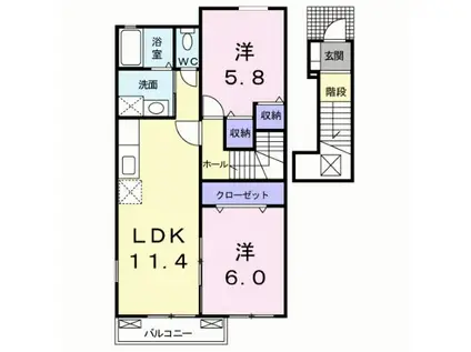 ブローマン杉A棟(2LDK/2階)の間取り写真