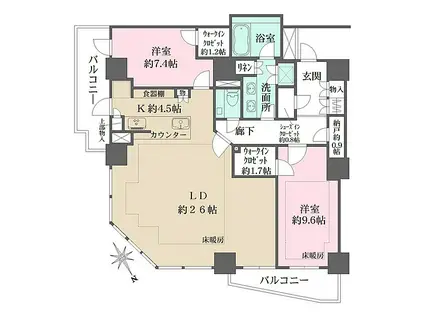 ザ・パークハウス三田ガーデン レジデンス&タワー(2LDK/21階)の間取り写真