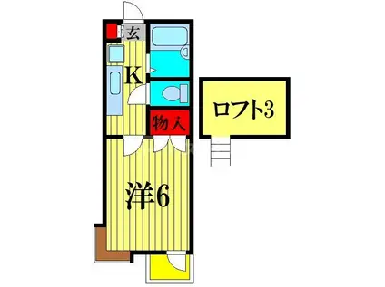 ラグリオス市川(1K/2階)の間取り写真