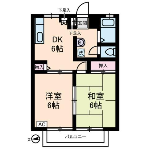 シャルマンS(2DK/1階)の間取り写真